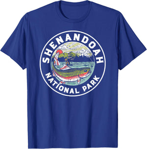 Shenandoah Fly Fishing Artistic Trout Fisherman Graphic T-Shirt - T-Shirt | Royal