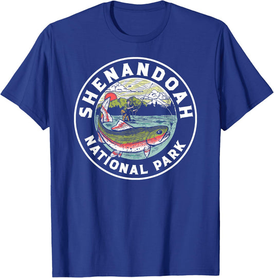 Shenandoah Fly Fishing Artistic Trout Fisherman Graphic T-Shirt - T-Shirt | Royal