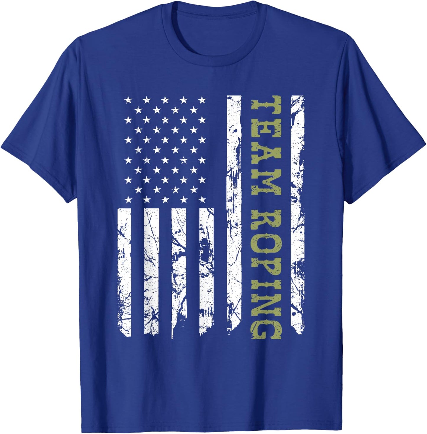Team Roping Rodeo Vintage American Flag, 4th of July Cowboy T-Shirt - T-Shirt | Royal