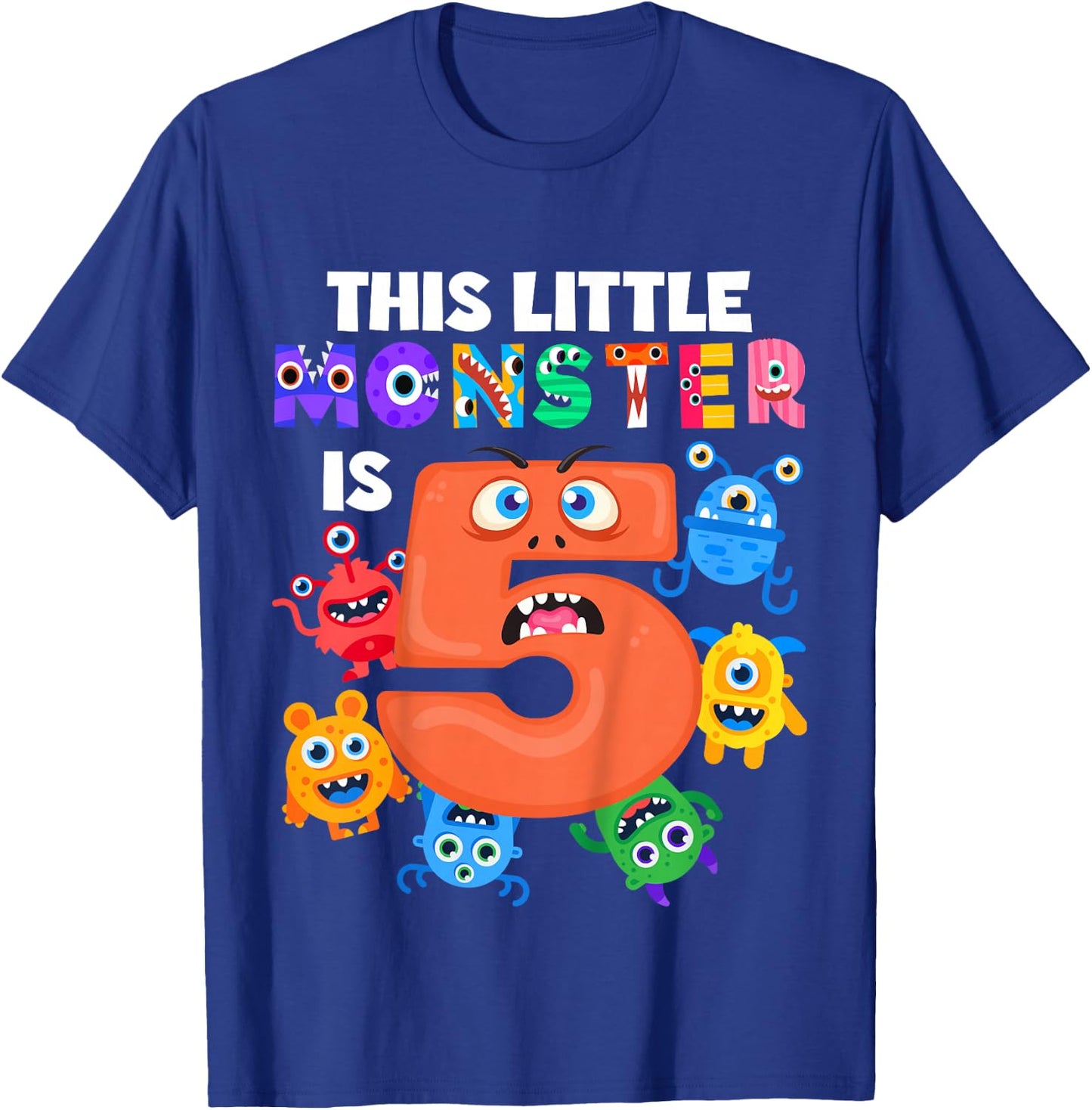 Kids This Little Monster is 5 Five Years 5th Birthday Party Alien T-Shirt - T-Shirt | Royal
