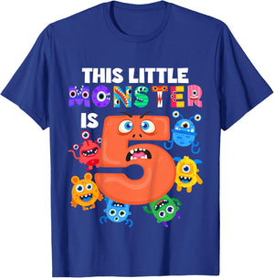 Kids This Little Monster is 5 Five Years 5th Birthday Party Alien T-Shirt - T-Shirt | Royal