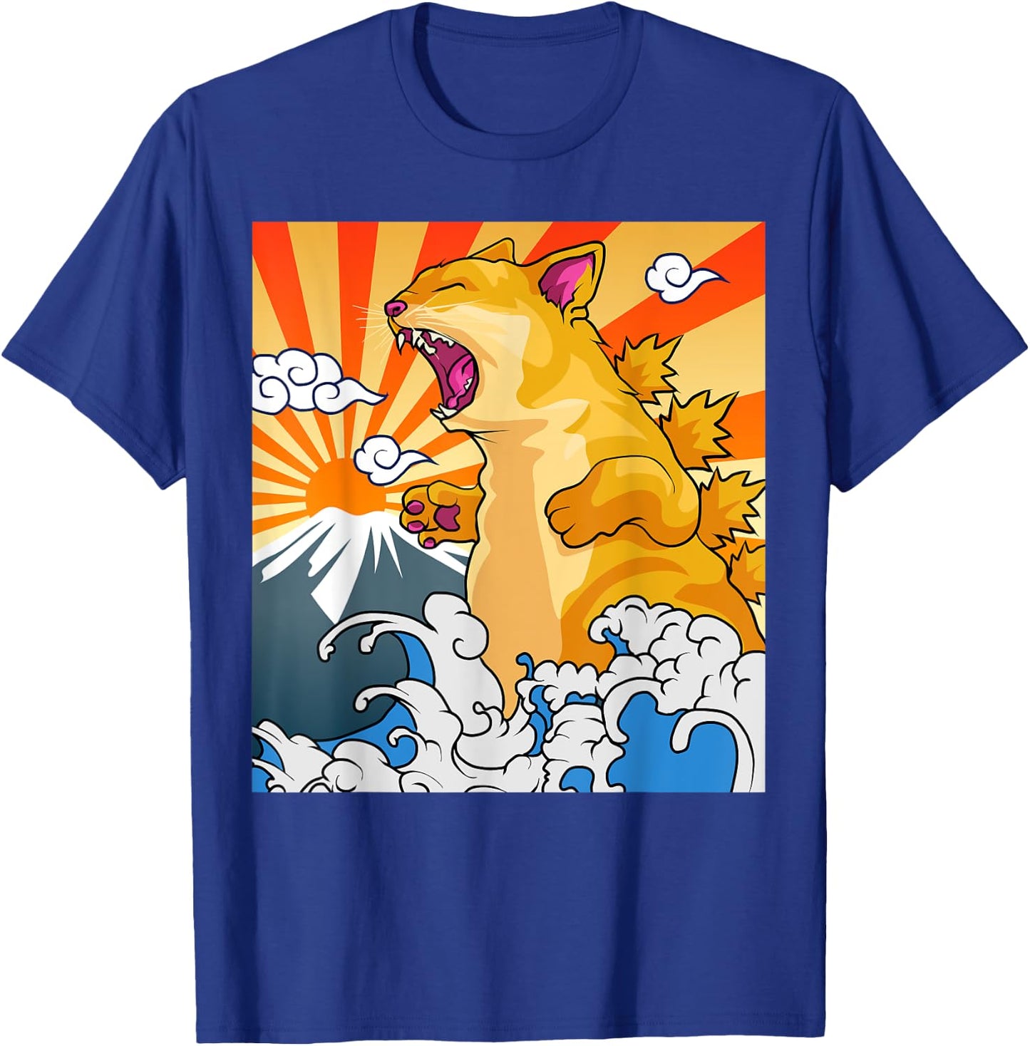Catzilla Vintage Kawaii Cute Cat Art Japanese Sunset T-Shirt - T-Shirt | Royal