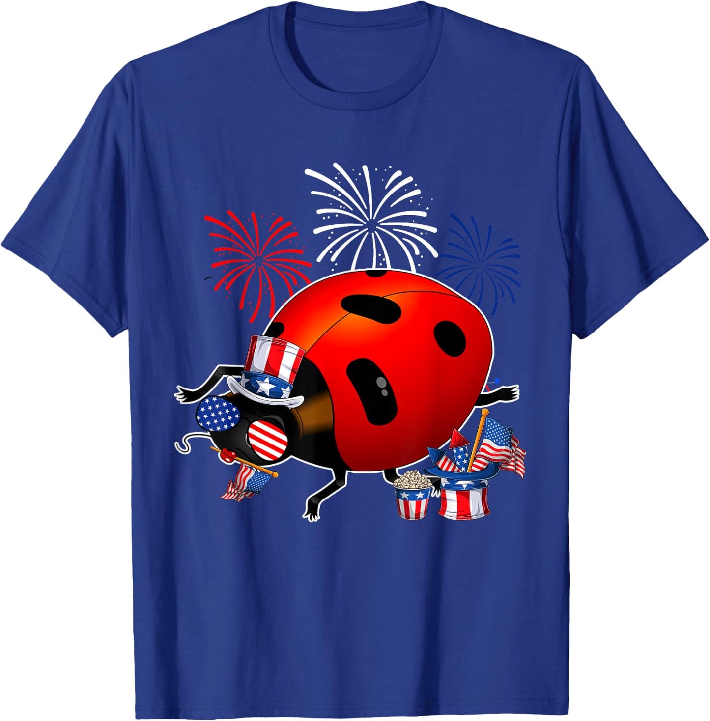 Ladybug Holding American Flag Sunglasses Happy 4th Of July T-Shirt - T-Shirt | Royal