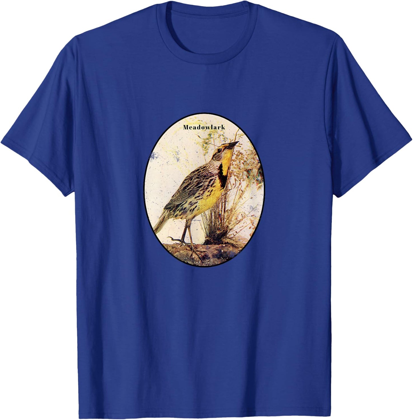 Retro Antique Meadowlark Vintage Bird Design T-Shirt - T-Shirt | Royal
