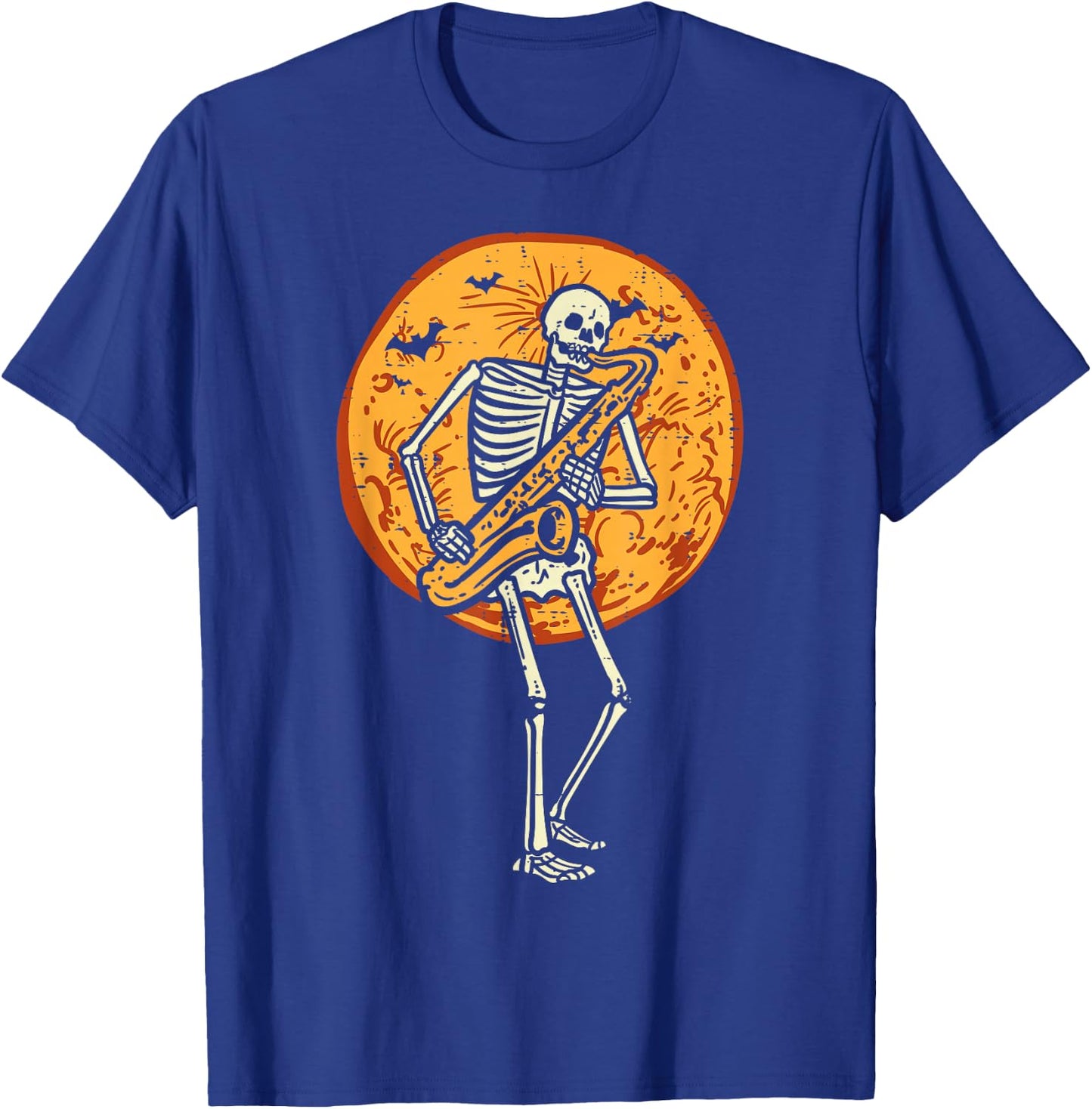 Skeleton Playing Saxophone Jazz Halloween Music Boys Men T-Shirt - T-Shirt | Royal