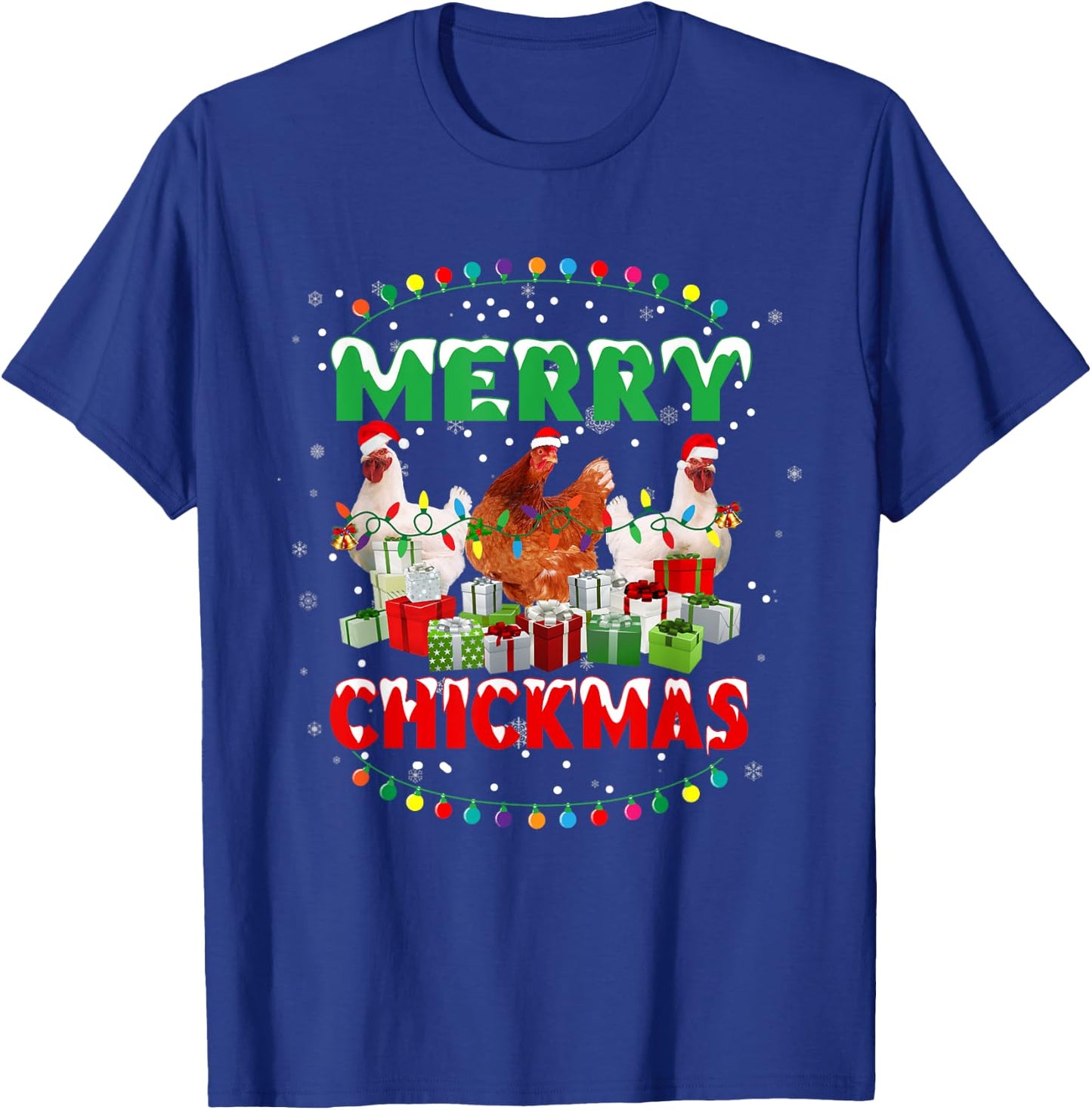 Merry Chickmas Santa Hat Chicken Lovers Merry Christmas T-Shirt - T-Shirt | Royal