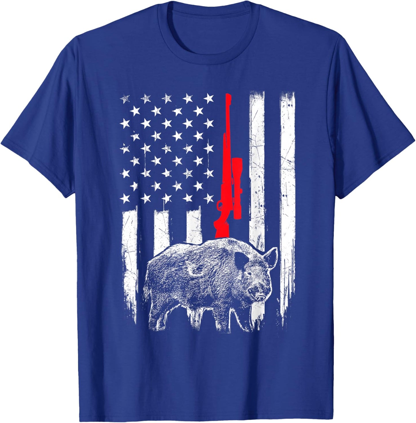 Patriotic American USA Flag - Boar Hunting Wild Hog Hunter T-Shirt - T-Shirt | Royal