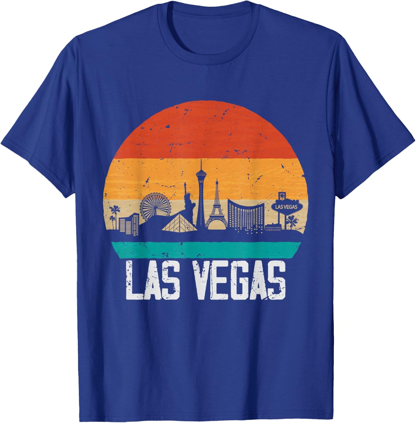 Las Vegas USA Retro Vintage Sunset Skyline Las Vegas T-Shirt - T-Shirt | Royal