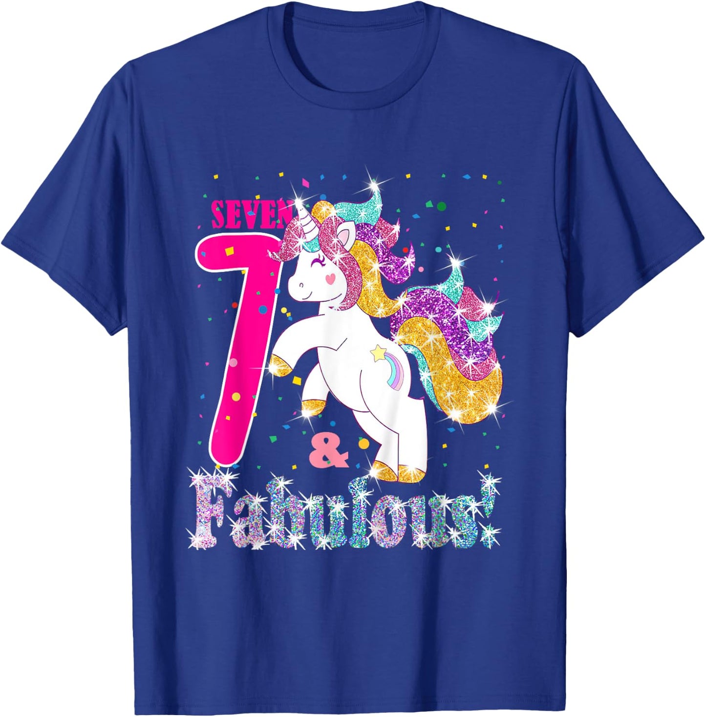 Kids I Am 7 And Fabulous Unicorn 7th Birthday Girls Gift T-Shirt - T-Shirt | Royal