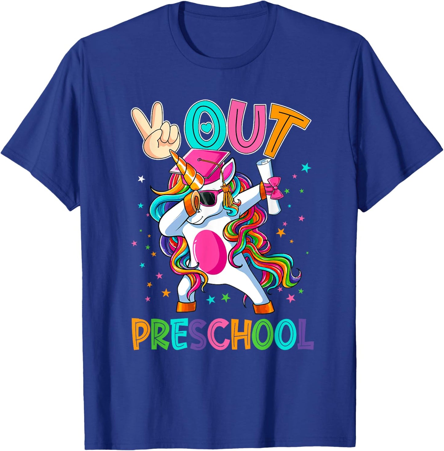 Unicorn Peace Out Preschool Graduate Graduation Last Day T-Shirt - T-Shirt | Royal