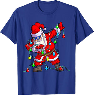 Christmas Dabbing Santa Men Kids Boys Xmas Gifts Tree Lights T-Shirt - T-Shirt | Royal