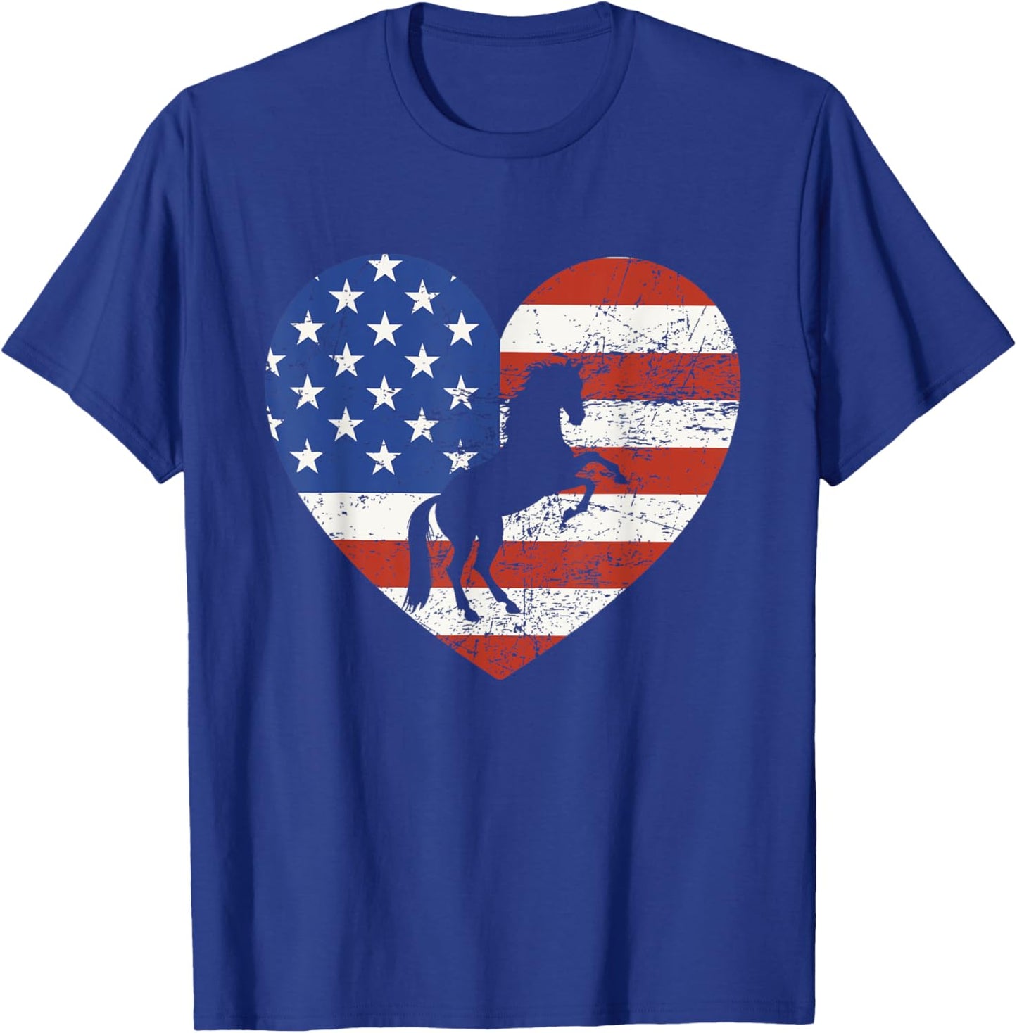 Horse American Flag Heart 4th of July USA Patriotic Pride T-Shirt - T-Shirt | Royal