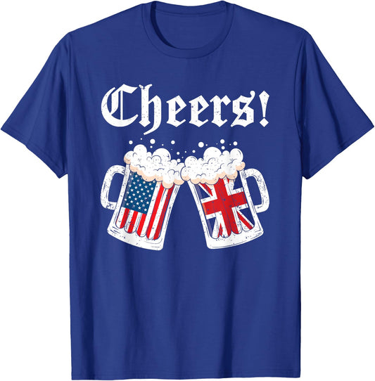 Cheers Shirt Women Men British American Flag Beer Mug Cheers T-Shirt - T-Shirt | Royal