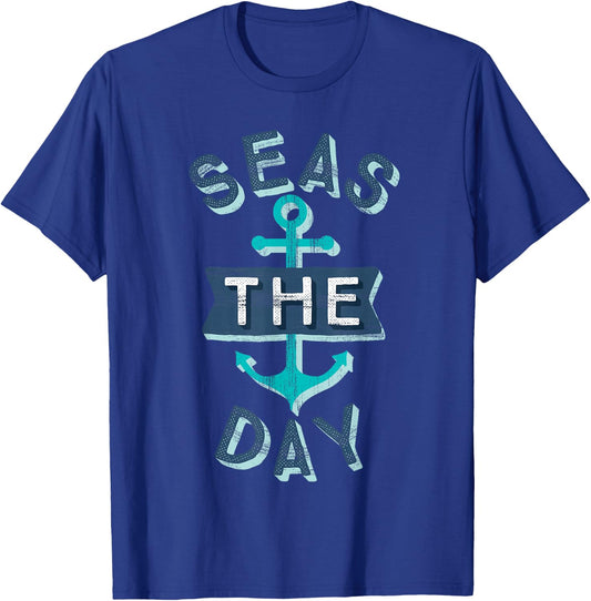 Nautical Bachelorette Party Sailing Gift Seas the Day Anchor T-Shirt - T-Shirt | Royal