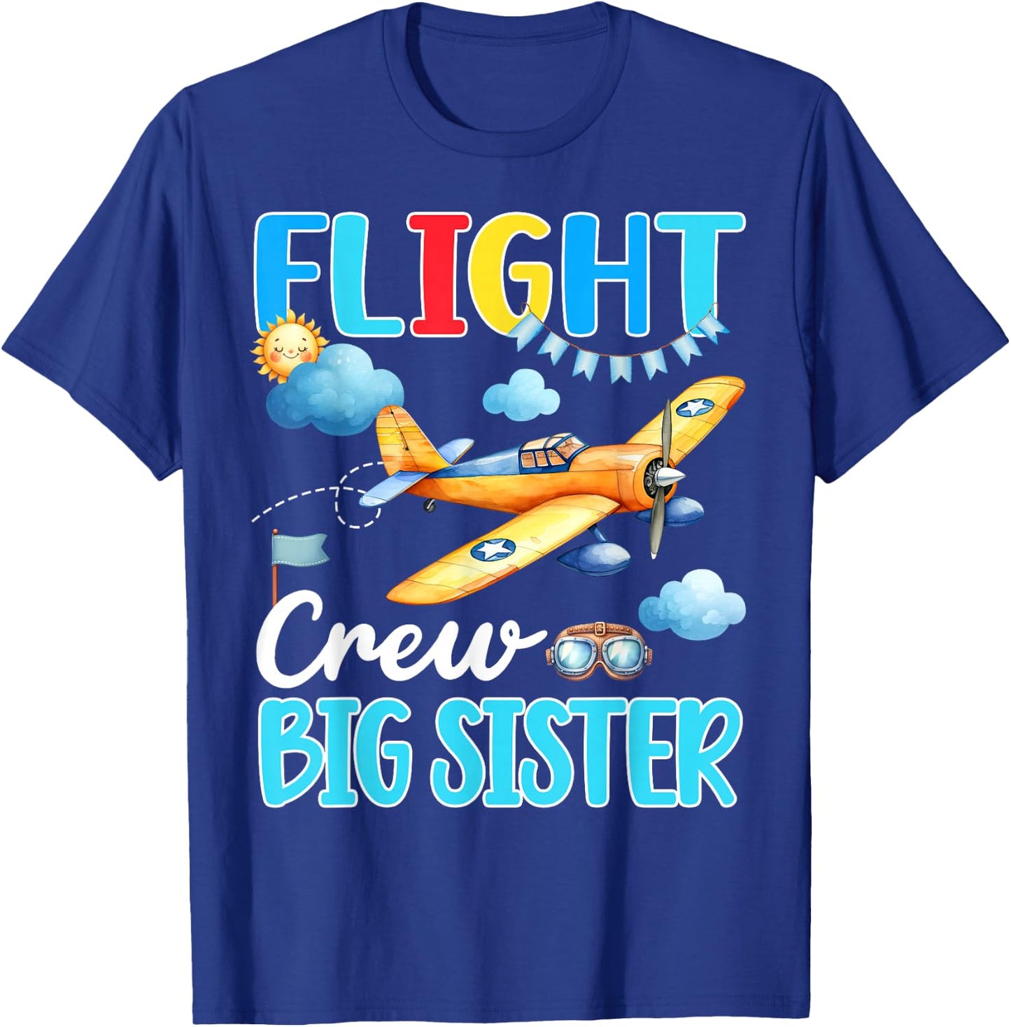 Flight Crew Big Sister Birthday Airplane Matching Family T-Shirt - T-Shirt | Royal