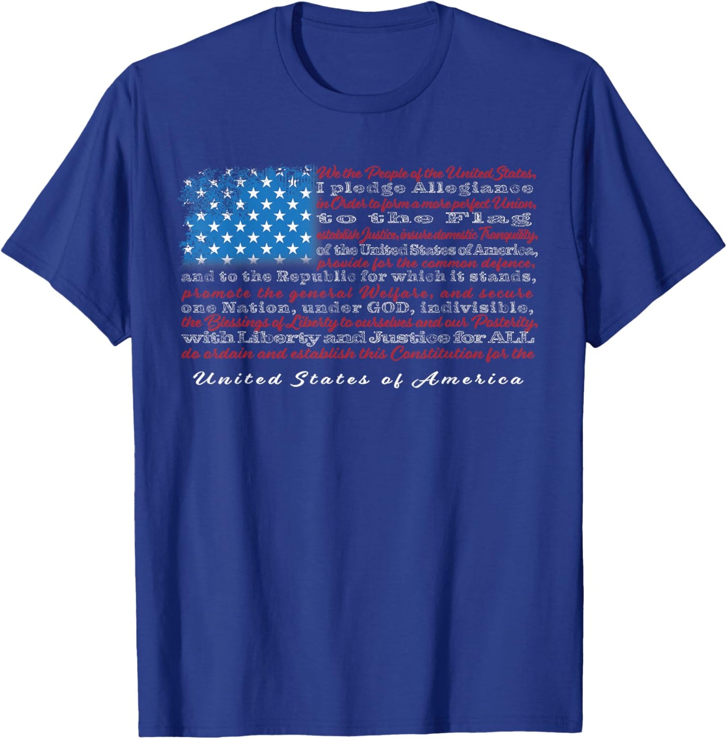 US Flag with Constitution Preamble and Pledge of Allegiance T-Shirt - T-Shirt | Royal