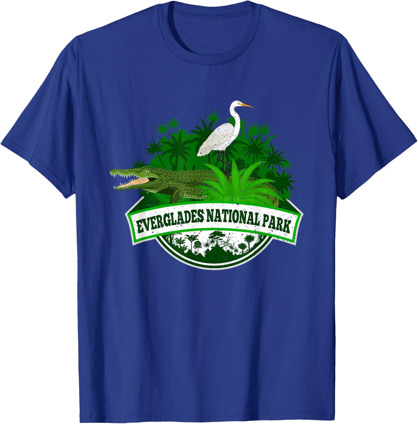 Bird and Florida Alligator Of Everglades National Park T-Shirt - T-Shirt | Royal