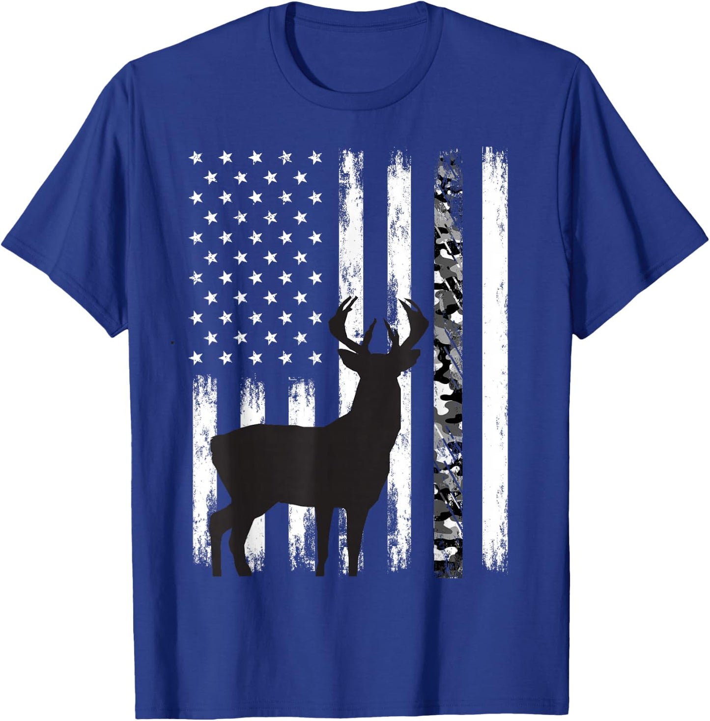 Deer Hunting Hunter Camo USA American Flag Patriotic Graphic T-Shirt - T-Shirt | Royal