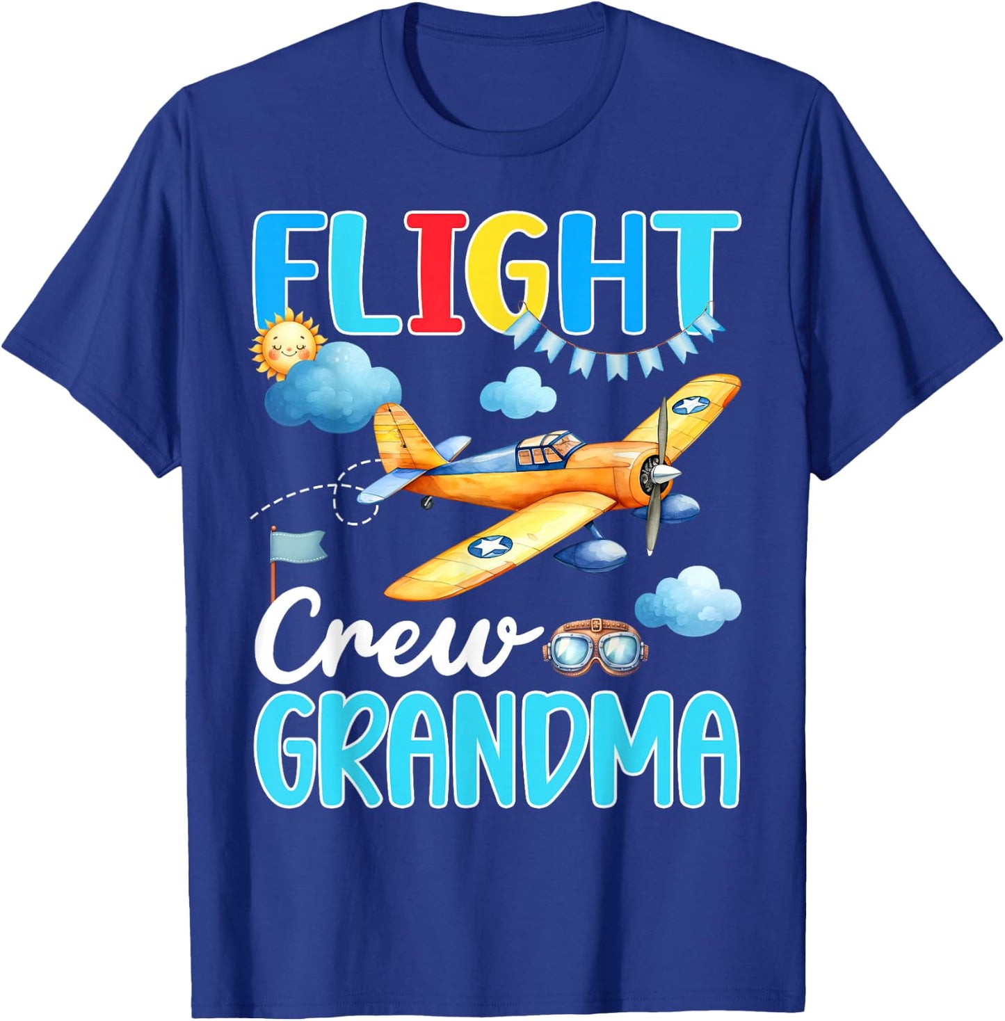 Flight Crew Grandma Birthday Squad Airplane Matching Family T-Shirt - T-Shirt | Royal