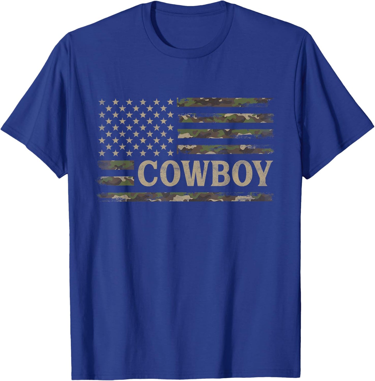 Camo Cowboy Camourflage USA Flag Fathers Day Rancher T-Shirt - T-Shirt | Royal