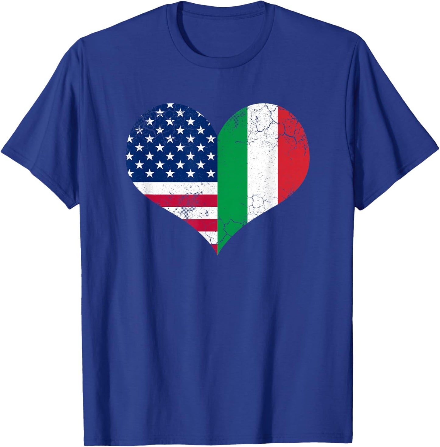 Italian American Flag Heart Love USA Italia Italy T-Shirt - T-Shirt | Royal