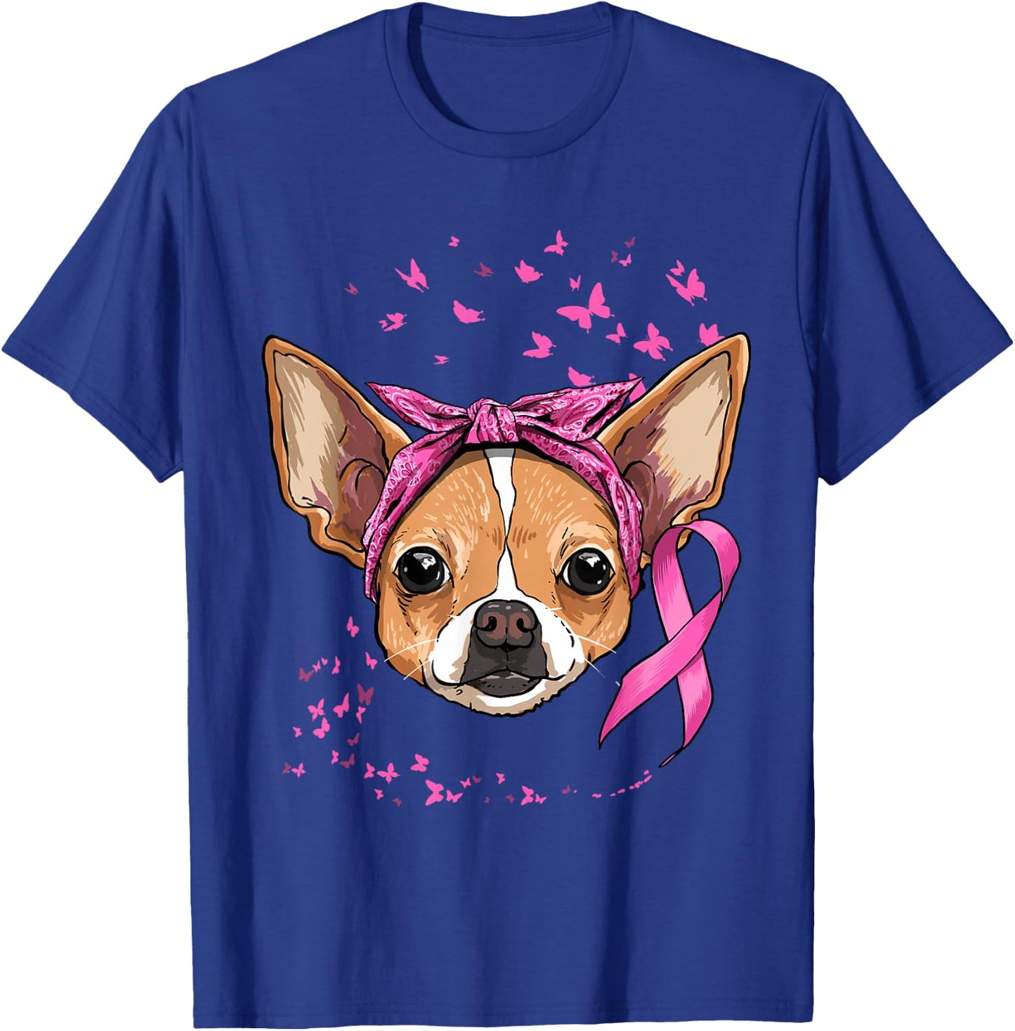 Breast Cancer Awareness Chihuahua Pink Ribbon Survivor Dog T-Shirt - T-Shirt | Royal