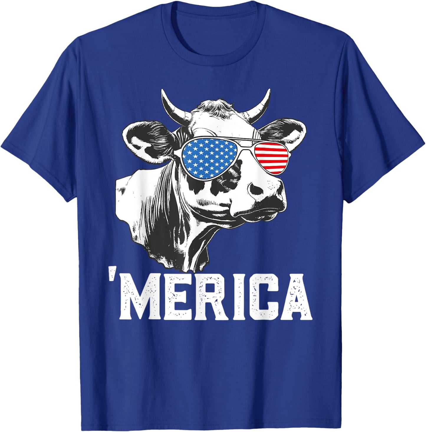 Merica Funny Cow American Flag Sunglasses Patriotic July 4th T-Shirt - T-Shirt | Royal