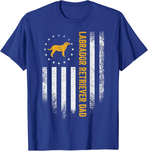 Vintage USA Flag Proud Labrador Retriever Dad Lab Silhouette T-Shirt - T-Shirt | Royal