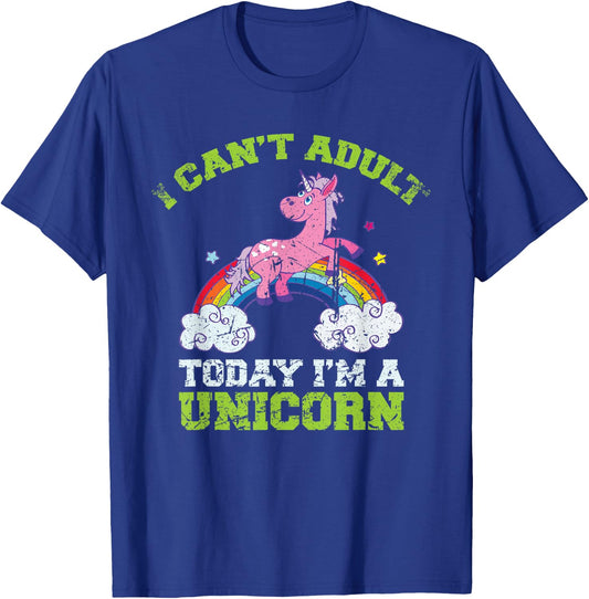 Can't Adult Today I'm a Unicorn Funny Rainbow Cute Vintage T-Shirt - T-Shirt | Royal