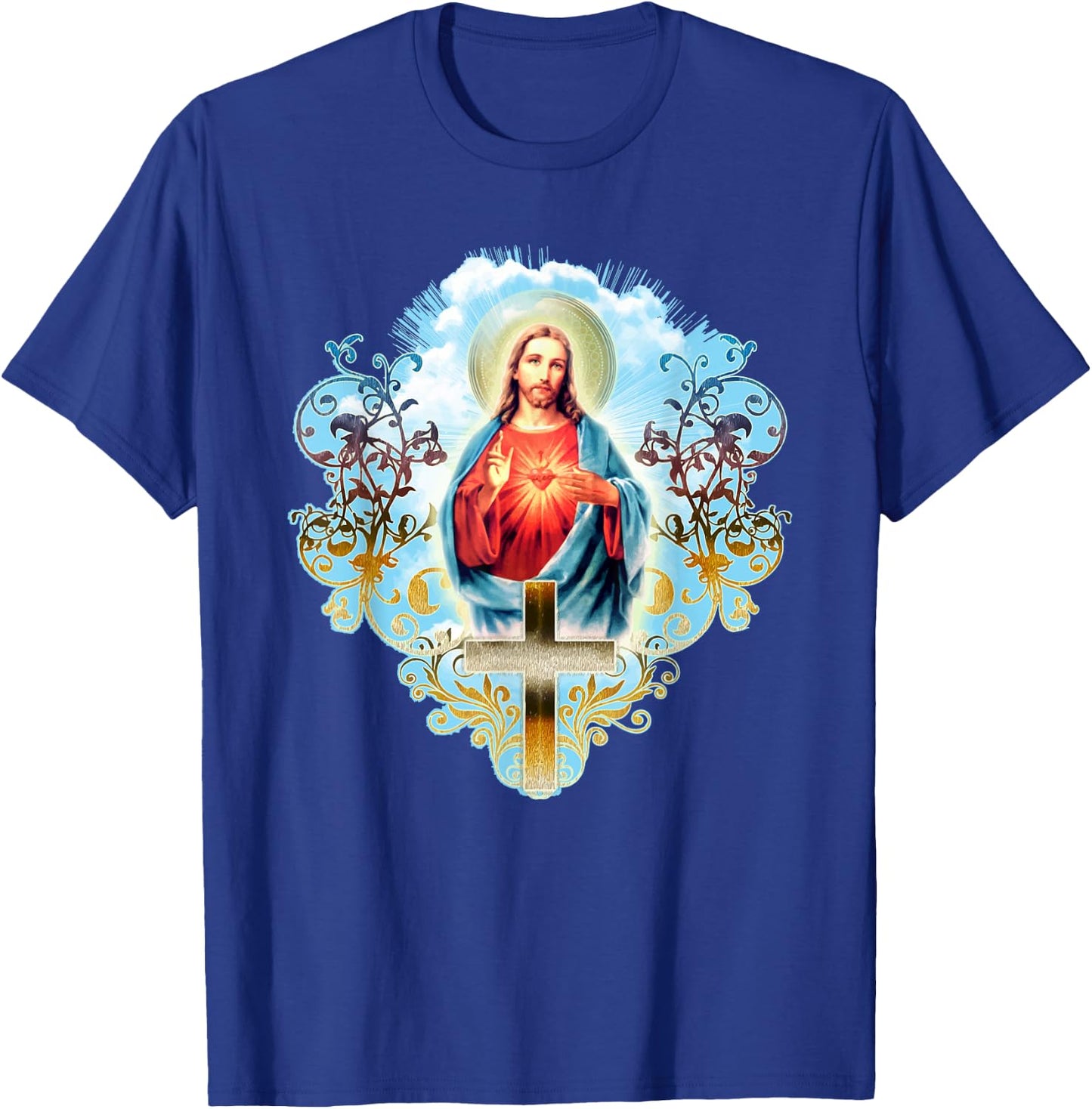 Heart Jesus Christ Vintage Cross Catholic Gifts T-Shirt - T-Shirt | Royal