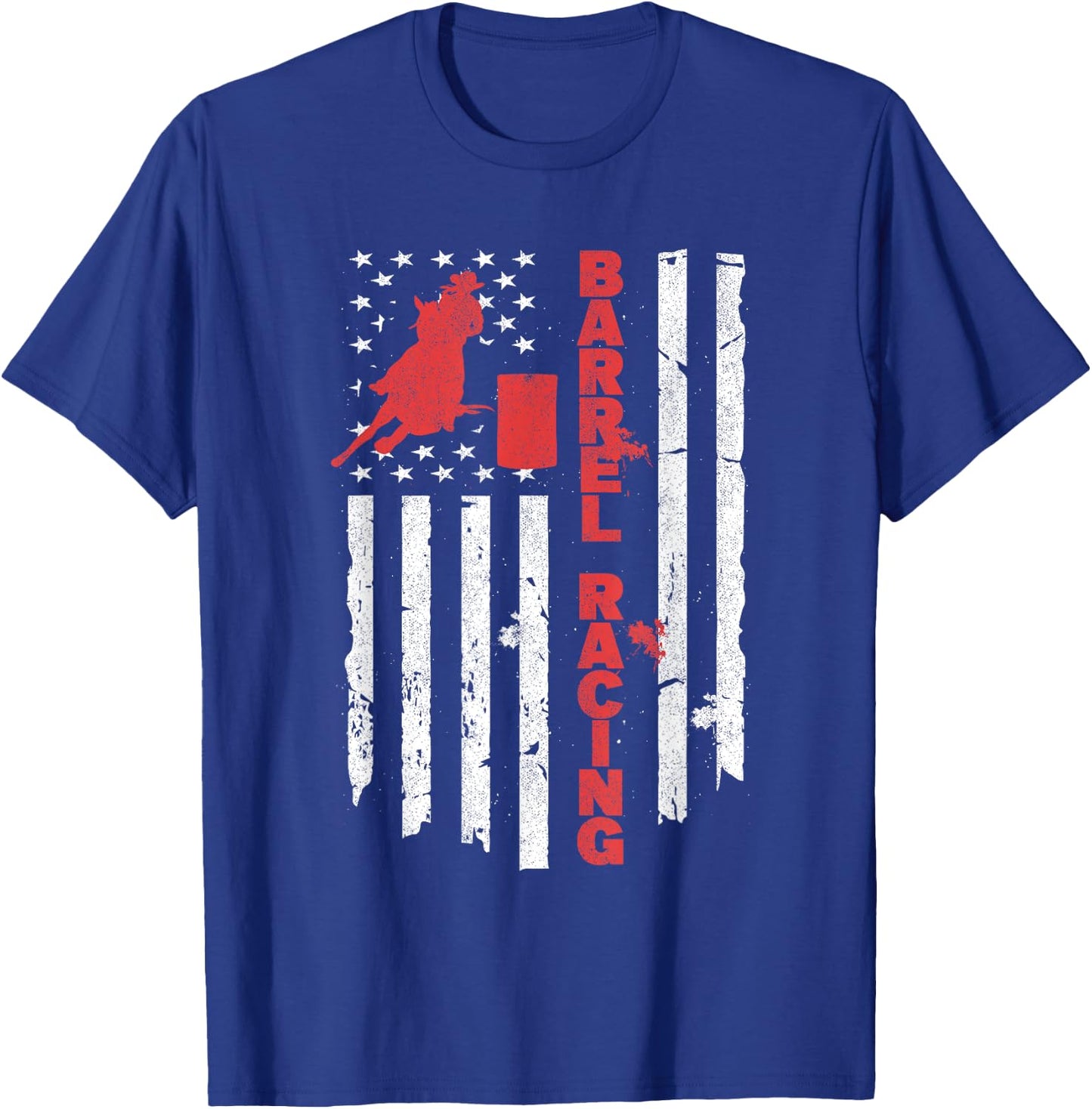USA Barrel Racer Rodeo American Flag Barrel Racing T-Shirt - T-Shirt | Royal