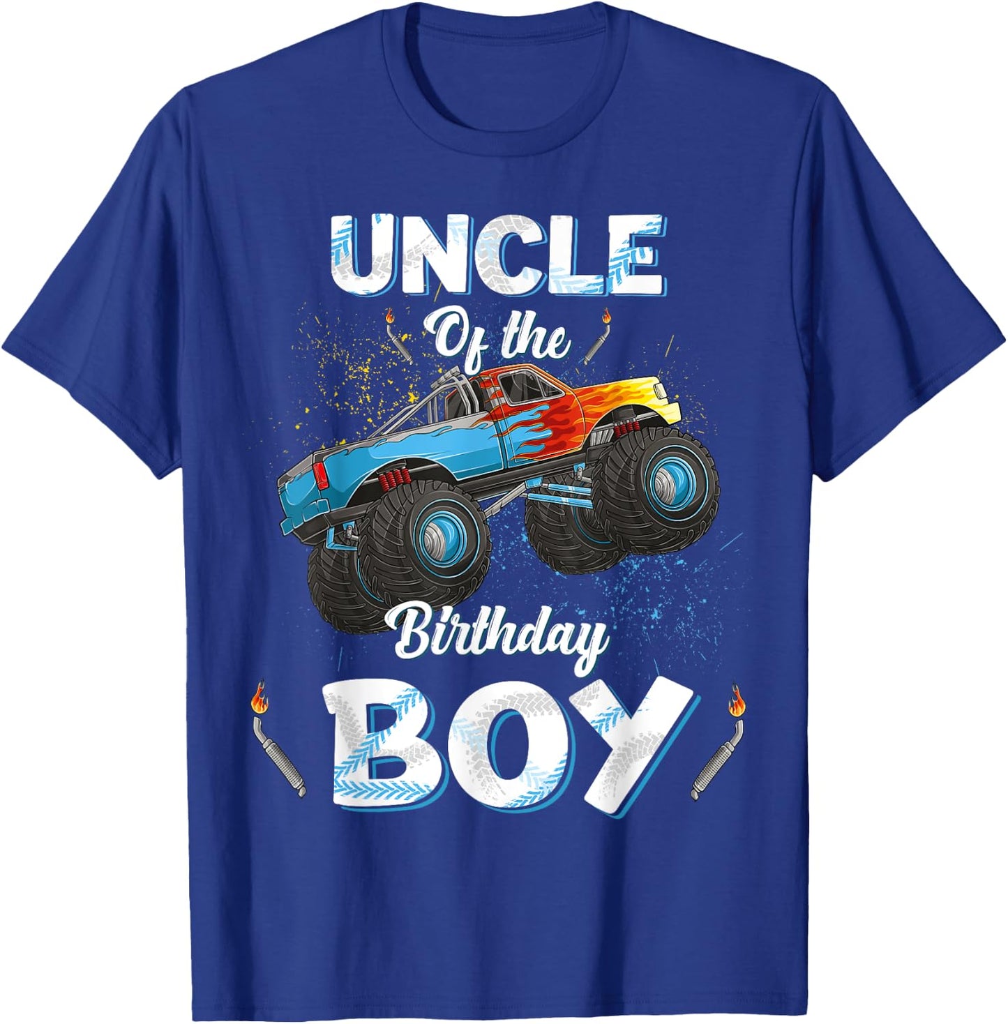 Uncle Of The Birthday Boy Monster Truck Bday Women Men Kids T-Shirt - T-Shirt | Royal