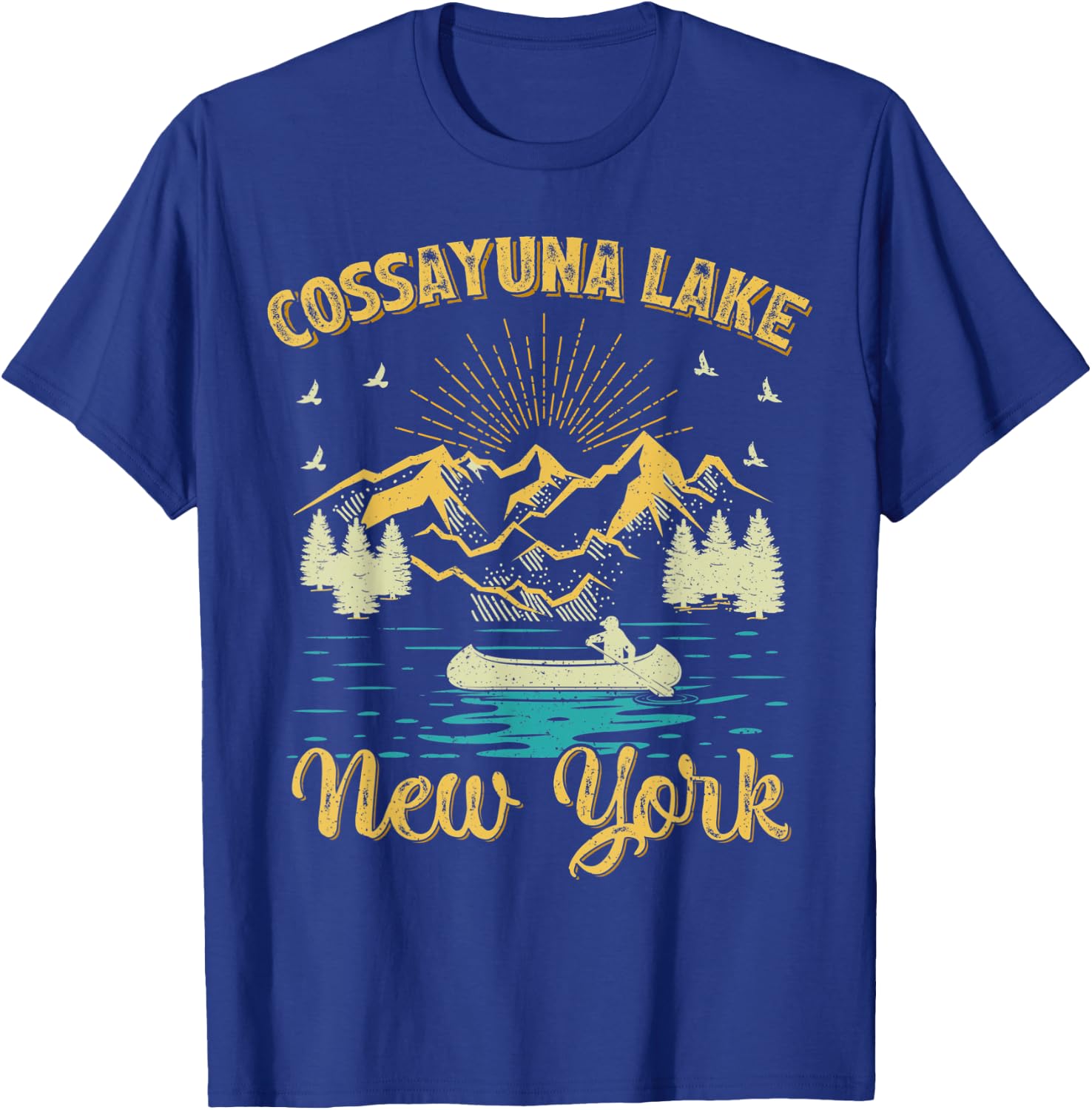 Summer Vacation Retro Mountain New York Cossayuna Lake Men Women Kids T-Shirt - T-Shirt | Royal