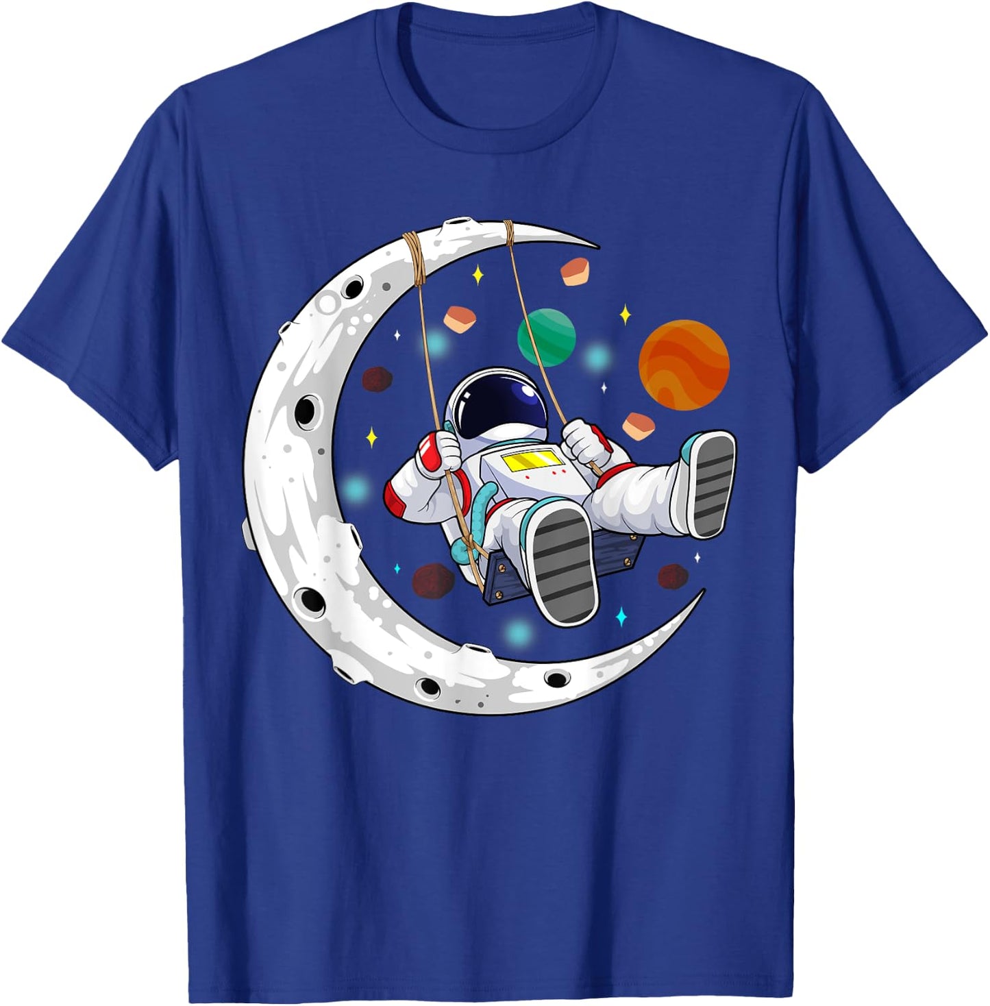 Moon Swing Astronaut Stars Space Man Galaxy Funny Astronomy T-Shirt - T-Shirt | Royal