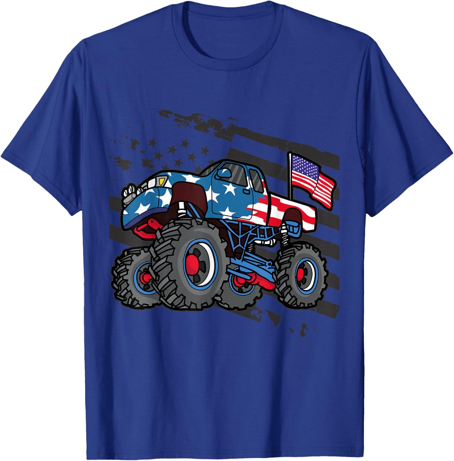 American Flag Trucker- Men Women Boys Monster Truck Racing T-Shirt - T-Shirt | Royal