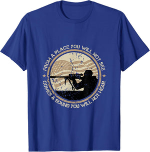 Sniper Military Sharpshooter USA You Will Not See Hear T-Shirt - T-Shirt | Royal