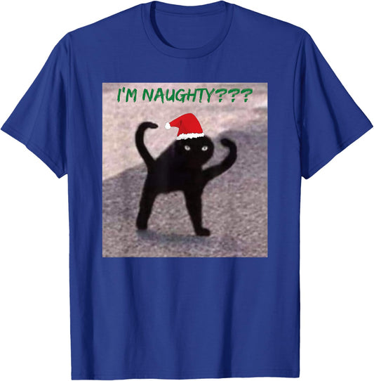 Cursed Cat Angry Meme I'm Naughty? Christmas Men Women Kids T-Shirt - T-Shirt | Royal