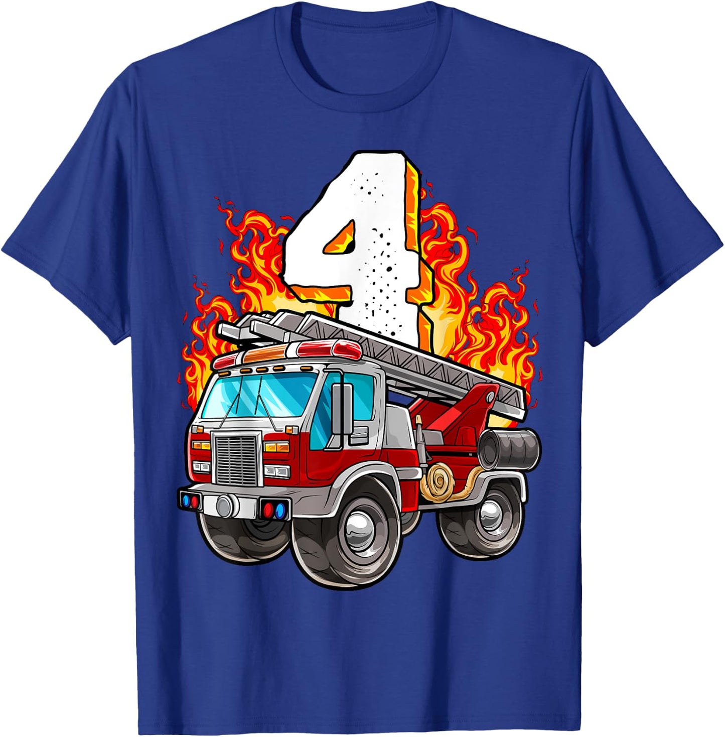 Firefighter 4th Birthday Fireman and Firetruck Birthday Boys T-Shirt - T-Shirt | Royal