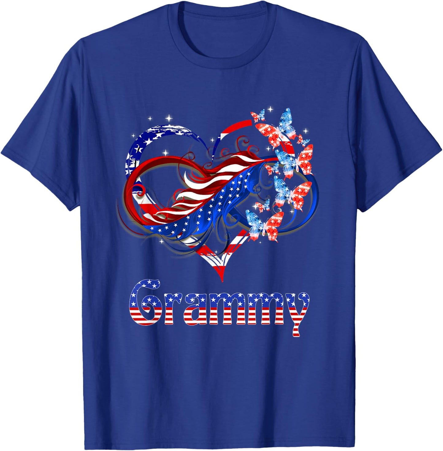 American Grammy Heart Butterlfies Patriotic 4th Of July T-Shirt - T-Shirt | Royal