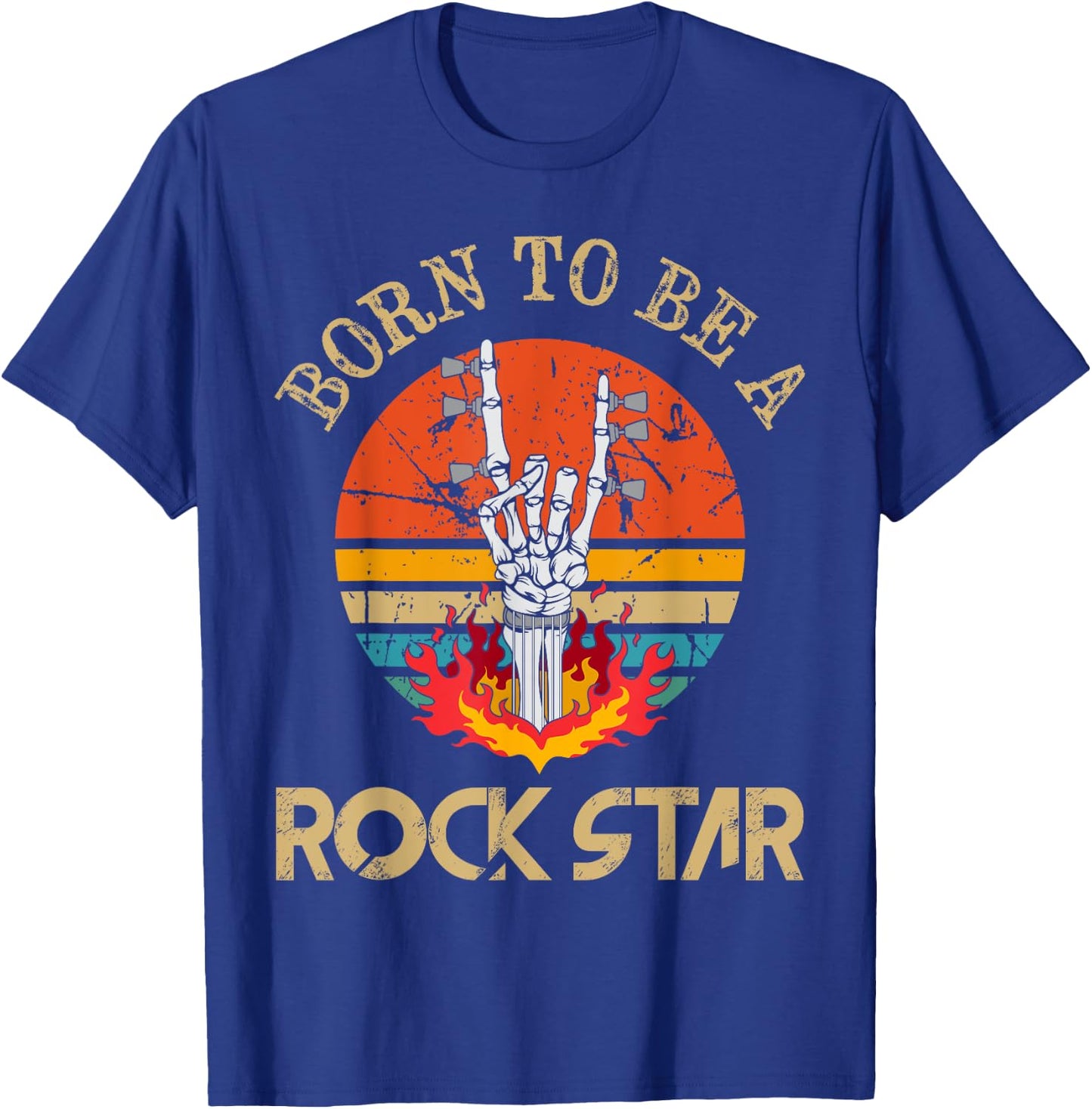 Born To Be Rock Star Heavy Metal Hand Horns Vintage Retro T-Shirt - T-Shirt | Royal