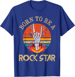 Born To Be Rock Star Heavy Metal Hand Horns Vintage Retro T-Shirt - T-Shirt | Royal