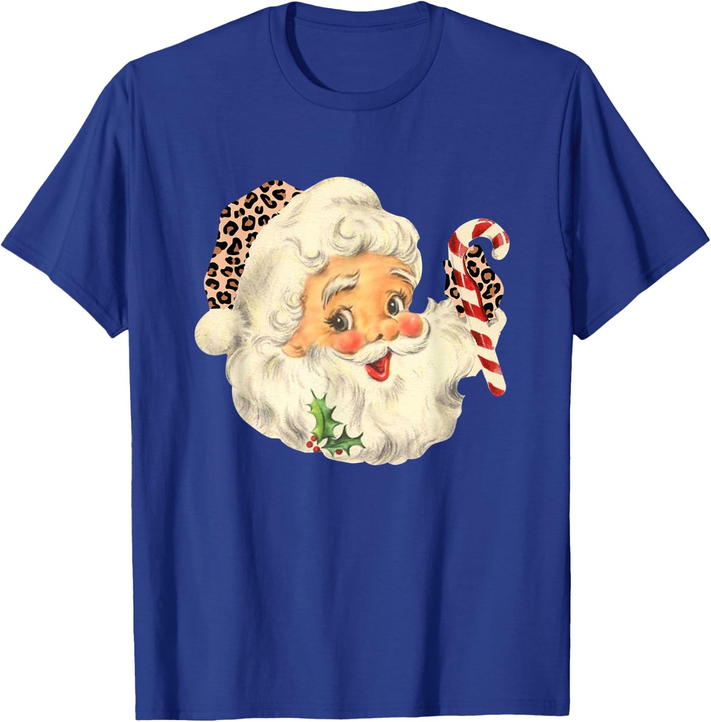 Funny Santa Claus face Vintage Leopard Santa Christmas T-Shirt - T-Shirt | Royal