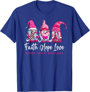 Gnomes Pink Warrior Faith Hope Love Breast Cancer Awareness T-Shirt - T-Shirt | Royal