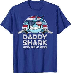 Daddy Shark Pew Pew - Pistol Guns Joke Funny Dad Gun T-Shirt - T-Shirt | Royal