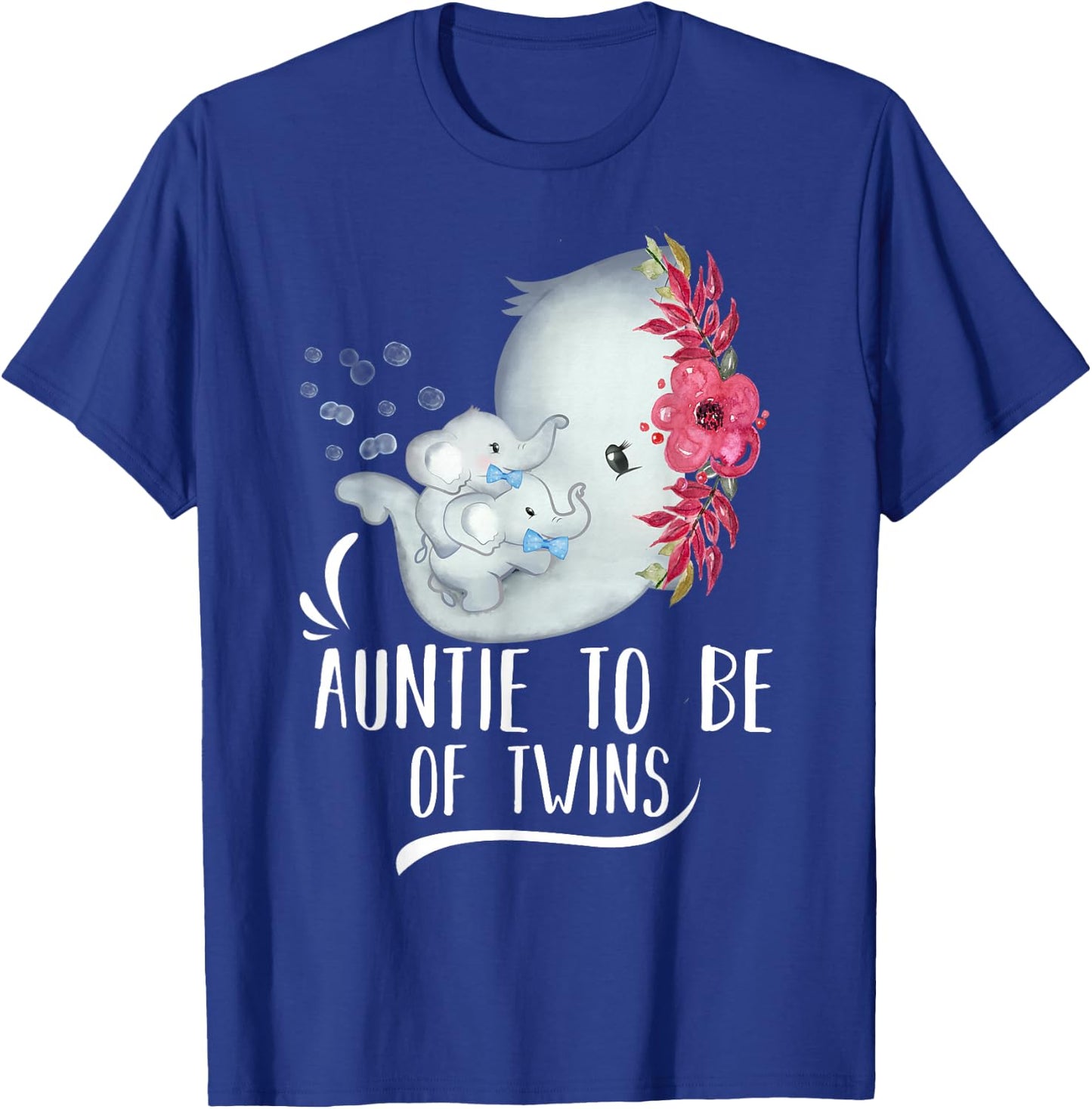 Auntie To Be Of Twins Twin Baby Boys Elephant Baby Shower T-Shirt - T-Shirt | Royal
