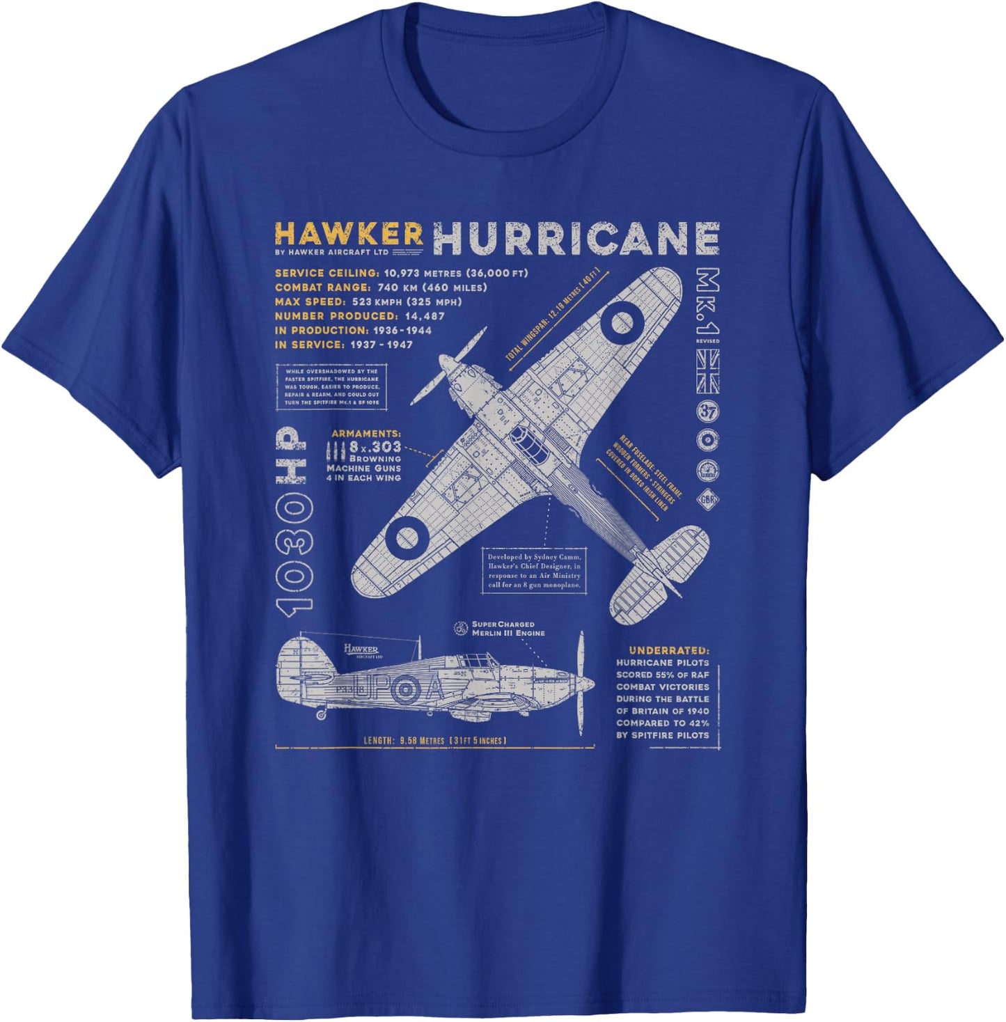 Hawker Hurricane | Battle of Britain WWII RAF Fighter Plane T-Shirt - T-Shirt | Royal