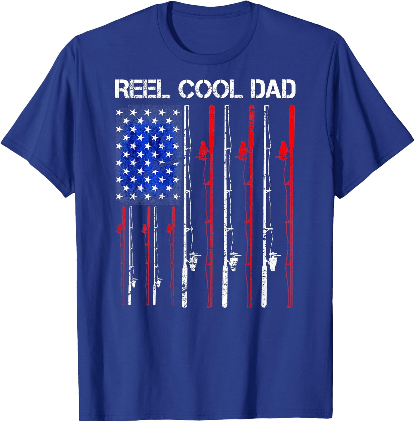 Reel Cool Dad Fishing USA Flag Patriotic 4th Of July On Back Men T-Shirt - T-Shirt | Royal