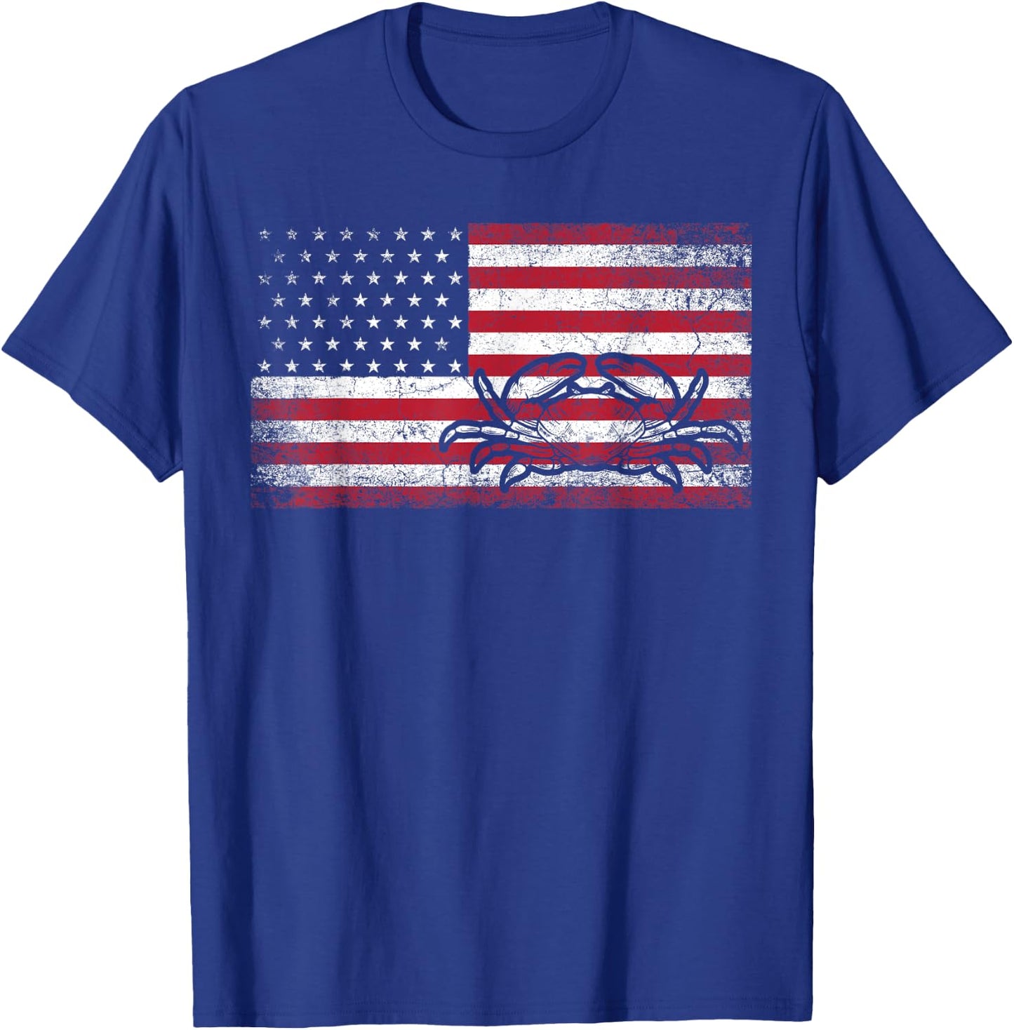 Crab Fisherman American Flag 4th of July Men Dad Gift T-Shirt - T-Shirt | Royal