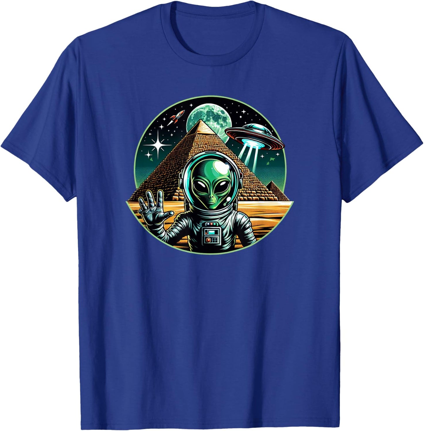 Alien Astronaut UFO Pyramid, Funny Alien T-Shirt - T-Shirt | Royal