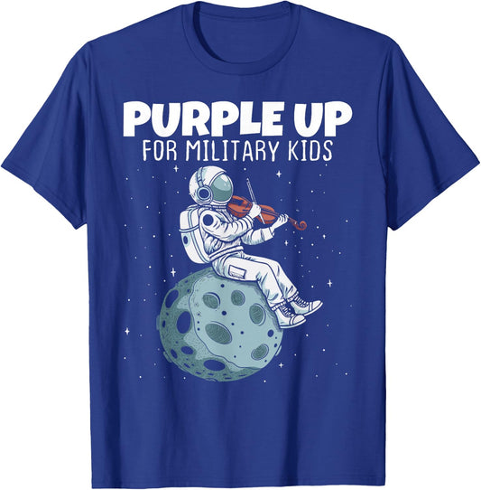 Purple Up Military Kids Military Child Month Funny Astronaut T-Shirt - T-Shirt | Royal